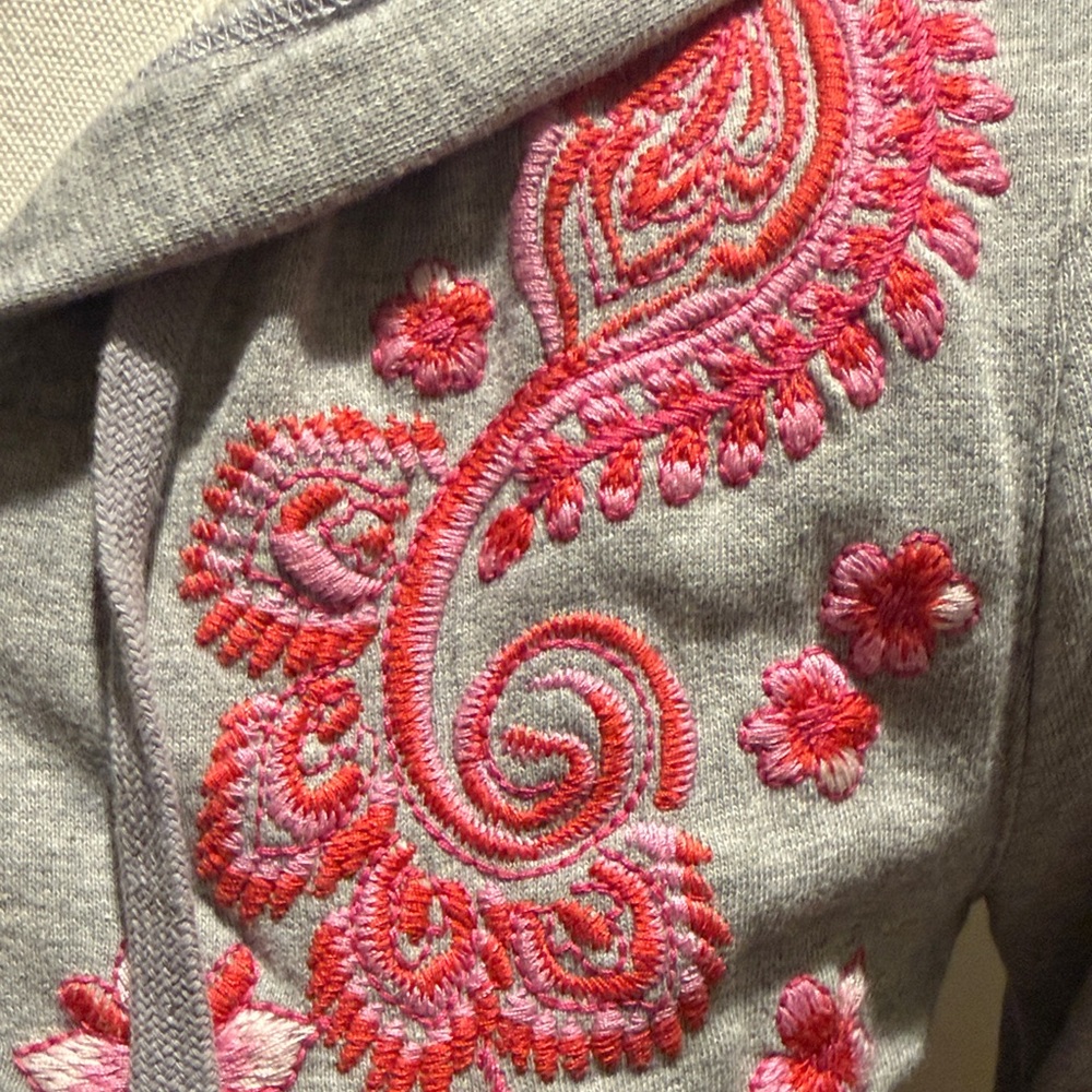 Johnny Was Gray and Pink Embroidered Hoodie - Picture 2 of 6